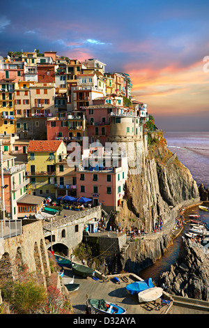 Photo of the colorful houses of the fishing port of Riomaggiore, Cinque Terre National Park, Liguria, Italy Stock Photo