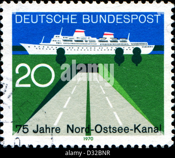 GERMANY -CIRCA 1970:A Stamp printed in German Federal Republic honoring 75 anniversary of Kiel Canal, circa 1970 Stock Photo