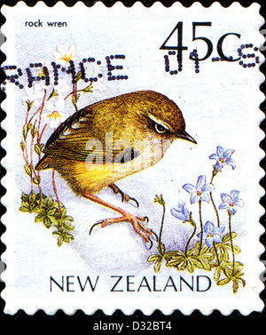 NEW ZEALAND - CIRCA 1991: A stamp printed in New Zealand, shows a bird New Zealand Rockwren (Xenicus gilviventris), circa 1991 Stock Photo