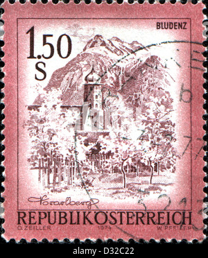 AUSTRIA - CIRCA 1974: A stamp printed in Austria shows Bludenz, , from the series 'Sights in Austria', circa 1974 Stock Photo