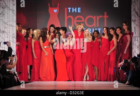 Nastia Liukin, Minka Kelly, Kendall Jenner, Kylie Jenner, Toni Braxton, Kelly Osbourne, Brenda Strong, Torah Bright, Gabrielle Douglas, and Soledad O'brien on the runway for The Heart Truth's Red Dress Collection Runway Fashion Show, Hammerstein Ballroom, New York, NY February 6, 2013. Photo By: Gregorio T. Binuya/Everett Collection Stock Photo