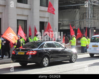 London, UK. 7th February 2013. Lorry drivers protesting over job losses at Howden Joinery. London, UK 7th February 2013 Credit:  Ashok Saxena / Alamy Live News Stock Photo