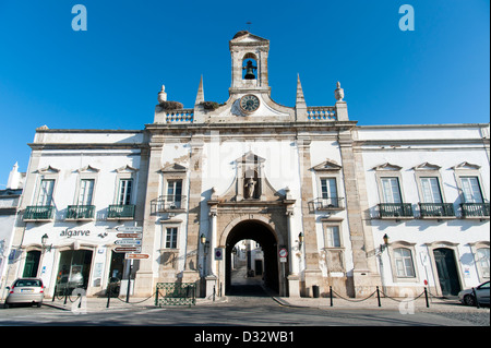 Faro Civil Government building and the entrance to the old town, Portugal Stock Photo