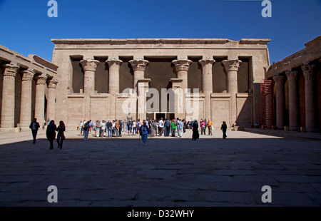 Inner courtyard of the Temple of Horus at Edfu on the River Nile in Egypt. Stock Photo