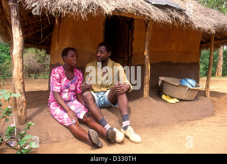 2, two, Zimbabwean people, adults, man and woman, married couple, couple, husband and wife, village of Mahenye, Manicaland Province, Zimbabwe, Africa Stock Photo