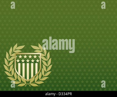 Green and Gold Shield on a Star Background Stock Photo