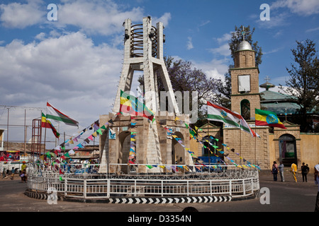 Feres Megala Square and The Church of Medhane Alem, Jugol (Old Town), Harar, Ethiopia Stock Photo