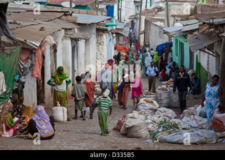 Colourful Street Scene, Jugol (Old Town) Harar, Ethiopia Stock Photo