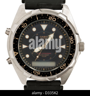 Casio AMW-320D scuba diving chronograph watch with dual analog/digital display. Quartz movement, water resistant to 100m. Stock Photo