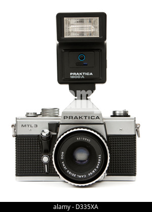 Vintage late 1970's Praktica MTL3 single lens reflex (SLR) 35mm film camera, made by Pentacon in East Germany (DDR) Stock Photo