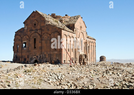 The 11th century cathedral and Church of the Redeemer (behind it) in the medieval Armenian city of Ani, in eastern Turkey. Stock Photo