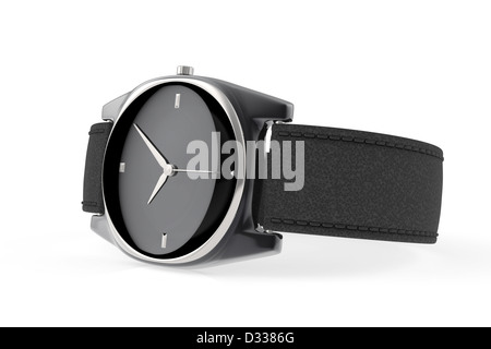 Elegant black wristwatch on white background Stock Photo