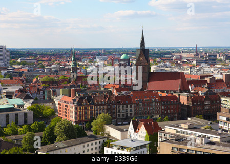 View from the New Town Hall on the Market Church and old houses in the center of Hannover, Lower Saxony, Germany. Stock Photo