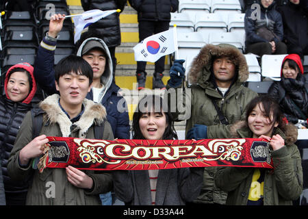 06.02.2013. London, England. South Korea's Fans before  International Friendly game between Croatia and South Korea from Craven Cottage Stock Photo