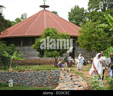The Ura Kidane Mihret, an Ethiopian Orthodox Church located on the Zege Peninsula in Lake Tana, Ethiopia. Stock Photo