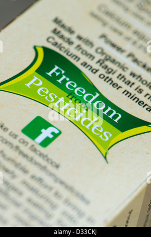 Indian Organic food label. Freedom from pesticides. India Stock Photo