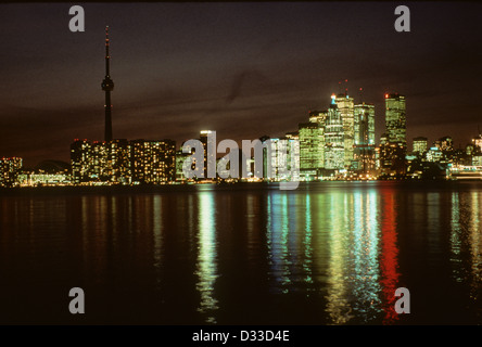 City skyline reflection at night, Lake Ontario, Toronto, Ontario, Canada Stock Photo