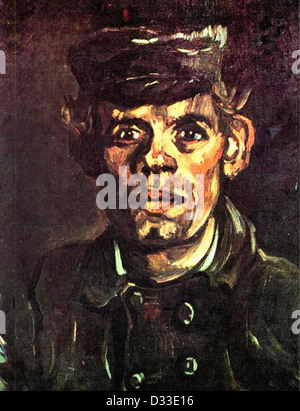 Vincent van Gogh: Head of a Young Peasant in a Peaked Cap. 1885. Oil on canvas. Musée Royaux des Beaux-Arts, Brussels, Belgium. Stock Photo