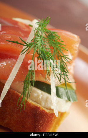 Canapes with smoked salmon close up  Stock Photo