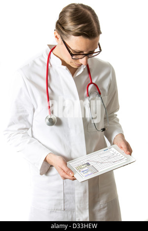 Symbolic image medicine. Doctor is using a tablet computer, Ipad. Stock Photo