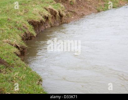 High water level and velocity undercutting river banks on the River Deben, Ufford, Suffolk, England Stock Photo