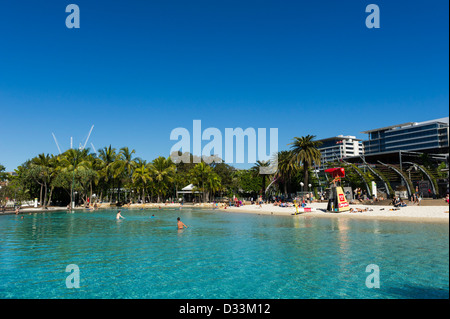 Streets Beach, South Bank Parkland in the middle of Brisbane city centre, Queensland, Australia - man-made beach Stock Photo