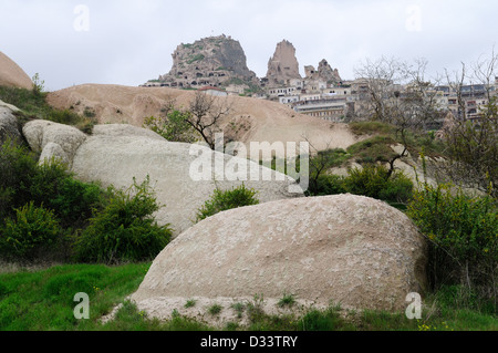 Uchisar castle from Pigeon Valley Cappadocia Turkey Stock Photo