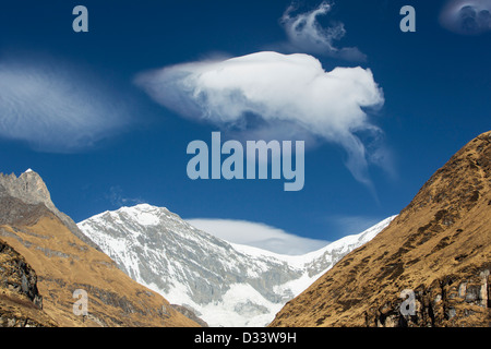 Jet stream winds over the Annapurna Himalayas in Nepal. Stock Photo