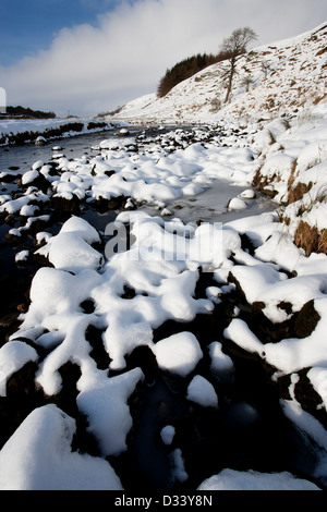 River Wharfe, Yorkshire Dales in snow between Kilnsey, Kettlewell and Arncliffe Stock Photo