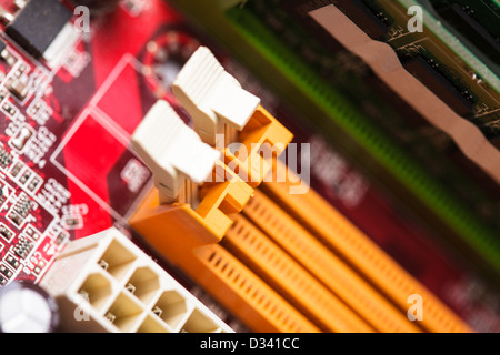 RAM socket closeup on the computer motherboard Stock Photo