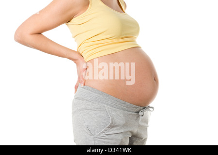 Pregnant's woman belly backache Stock Photo