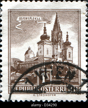 AUSTRIA - CIRCA 1957: A stamp printed in Austria shows Mariazell Basilica, from the series 'Buildings in Austria', circa 1957 Stock Photo
