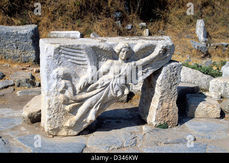 Carved figure of the winged goddess Nike at Ephesus, Turkey Stock Photo
