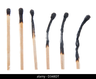 Burned Matchsticks isolated on white background Stock Photo