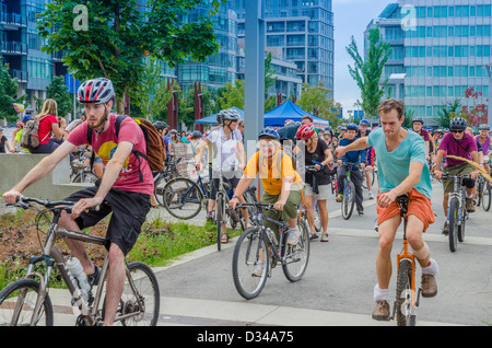 Moving Planet bicycle gathering and parade , Vancouver, Britsih Columbia, Canada Stock Photo