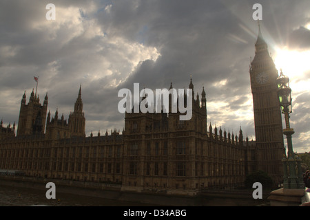 House of parliament in a cloudy dark sky in London, UK 2012 Stock Photo