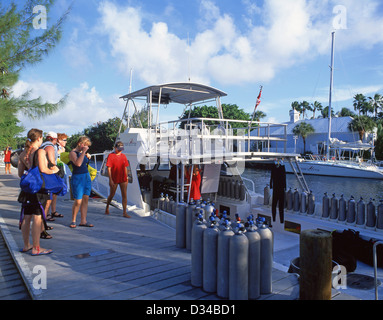 Diving boat with equipment in George Town, Grand Cayman, Cayman Islands, The Greater Antilles, Caribbean Stock Photo