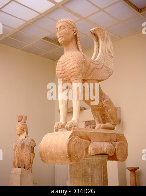 Ancient Greek sphinx (570BC) in Delphi Archaeological Museum, Delphi, Mount Parnassus, Central Greece Region, Greece Stock Photo