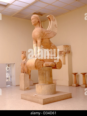 Ancient Greek sphinx (570BC) in Delphi Archaeological Museum, Delphi, Mount Parnassus, Central Greece Region, Greece Stock Photo