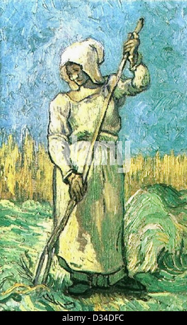 Vincent van Gogh, Peasant Woman with a Rake after Millet. 1889. Post-Impressionism. Oil on canvas. Stock Photo
