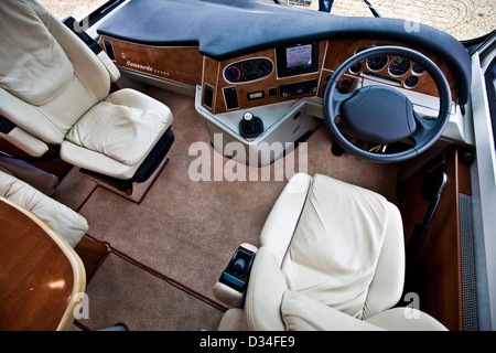 Drivers and passenger seats, Concorde luxury motorhome Stock Photo
