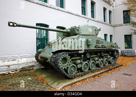 sherman m4a3e8 tank outside Beatty Street Drill Hall regimental HQ of the British Columbia regiment Vancouver BC Canada Stock Photo