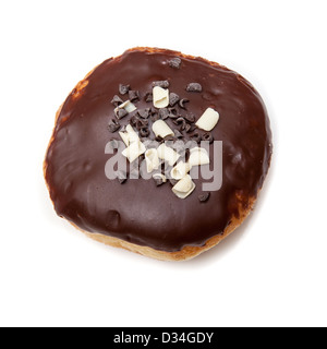 Iced chocolate donut isolated on a white studio background. Stock Photo