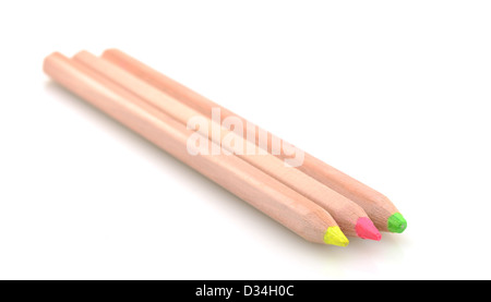 Three colored pencils on white background Stock Photo