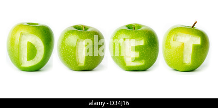 Word 'diet' made of green apples on white background. Part of the set. Stock Photo