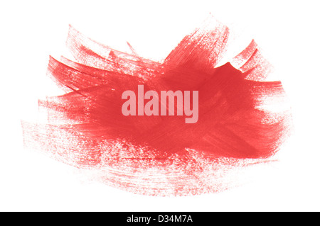 acrylic paint red strokes brush isolated on white background Stock Photo