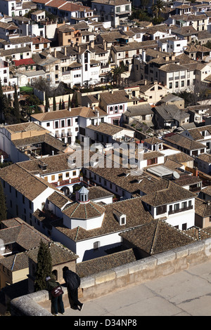 View over the rooftops of Granada from the Alcazaba, in the Alhambra Andalucia Spain Stock Photo