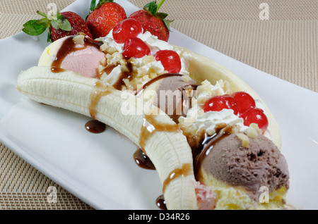 A Banana Split dessert Stock Photo