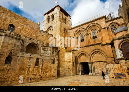 View of main entrance in at the Church of the Holy Sepulchre in Old City of Jerusalem Stock Photo