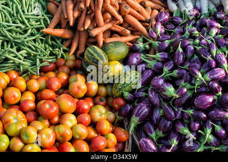 Indian vegetables at a rural village market, Andhra Pradesh, India. Stock Photo